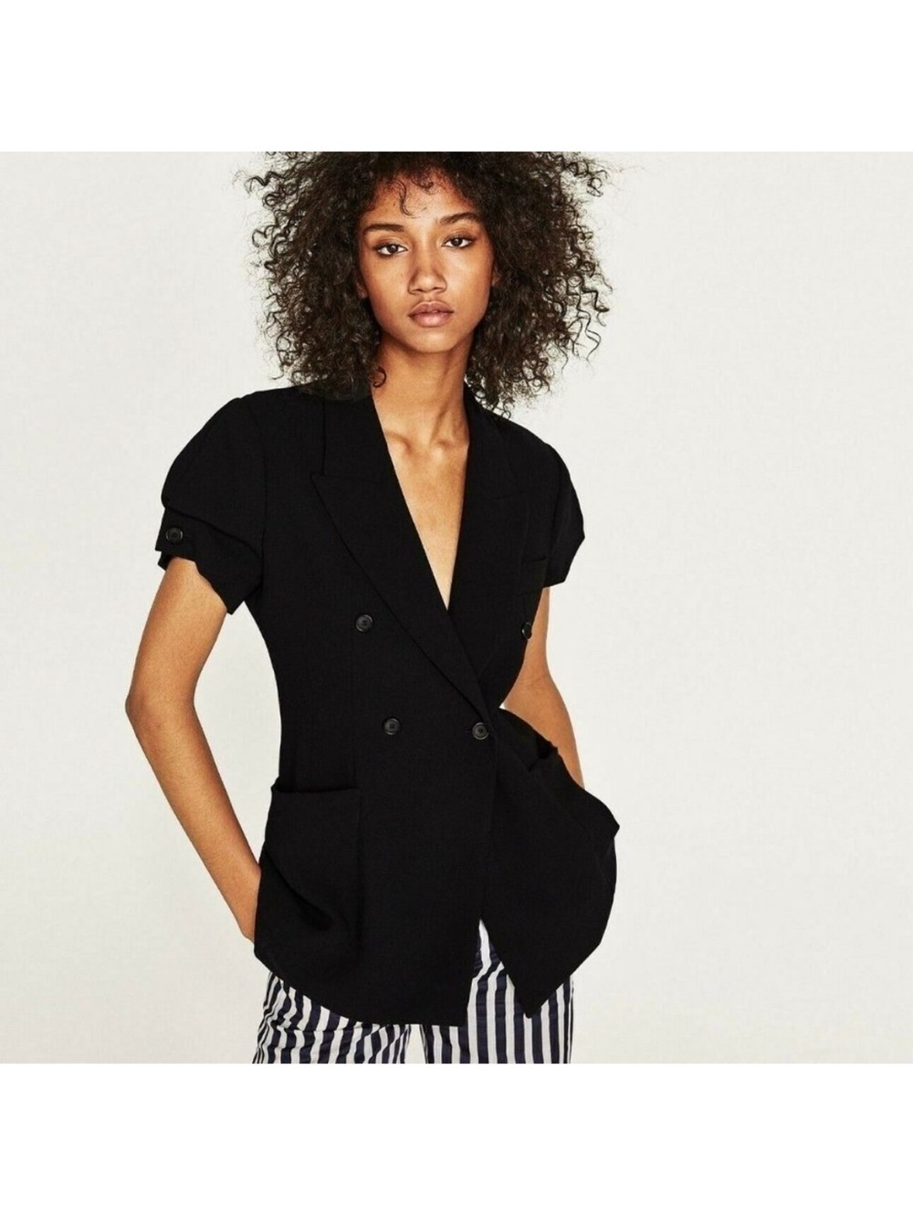 Zara Black Short-Sleeve Blazer Jacket